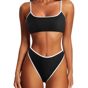 SUUKSESS Women‎ High Waisted 2 Piece Bikini Set Cheeky High Cut Bandeau Swimsuit